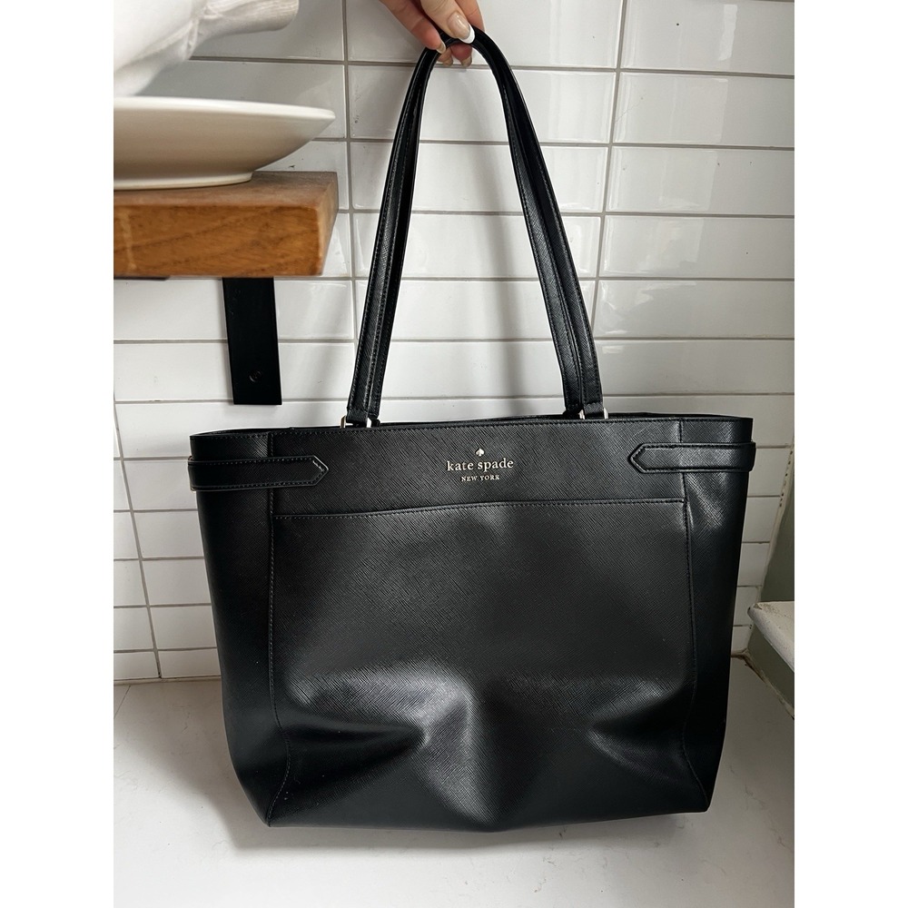 Kate Spade Staci Laptop Tote Bag BLACK Saffiano Leather Bag Purse Travel